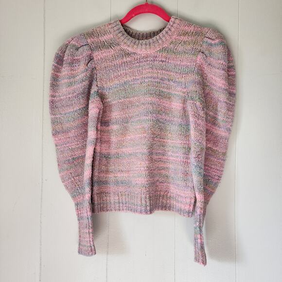 LoveShackFancy Aquarius Pullover Chunky Knit Sweater Pink Cloud Puff Sleeve S - Picture 2 of 12